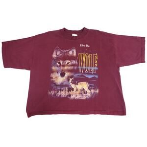Grunge Wolf Elko NV T Shirt Burgundy Boxy Nature Graphic Tee Wildlife